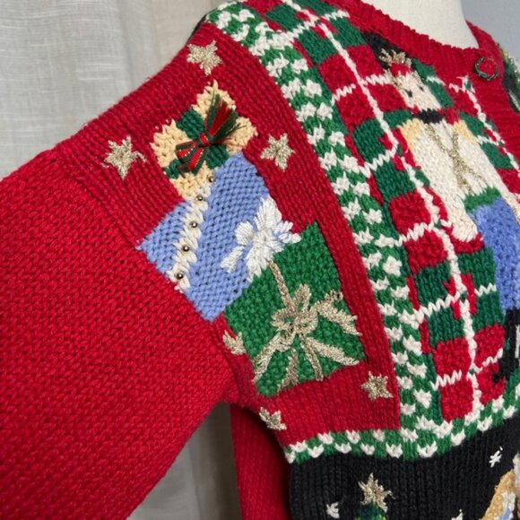 Y2K Vintage Heirloom Collectibles Christmas Sweater Knit Santa Nutcracker MEDIUM - Picture 9 of 12